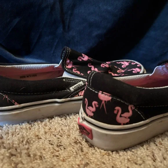 Vans Black and Pink Loafers Slip-Ons - Picture 3 of 5